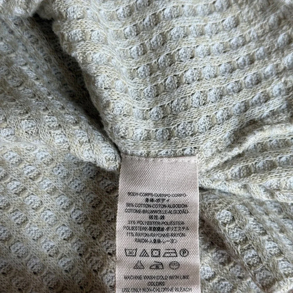 Free People Waffle Knit Cropped Mock Neck Thermal Top Beige Small Sweater Boho